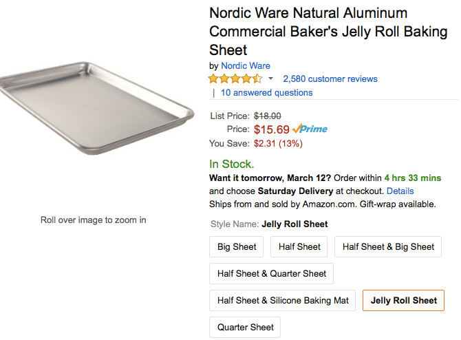  Nordic Ware Natural Aluminum Commercial Baker's Half Sheet:  Jelly Roll Pans: Home & Kitchen