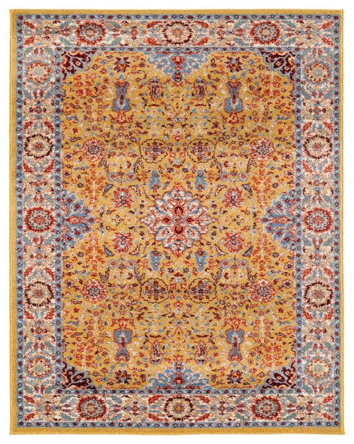 Sanya Fl Transitional Area Rugs Gold Ivory 8 9 X11
