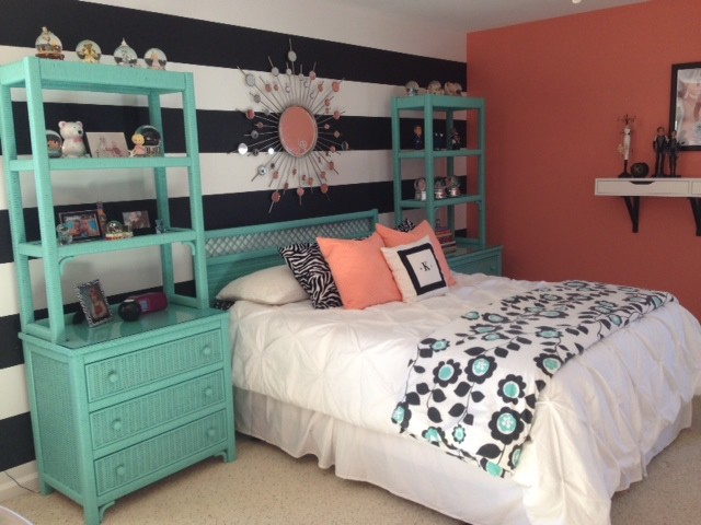 Girl S Teal Coral Bedroom Transitional Kids