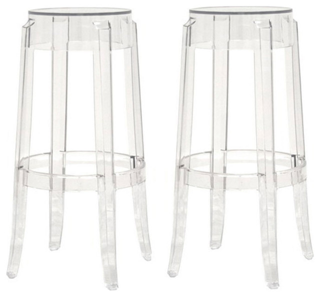 Clear Ghost Bar Stools, Set of 2, Bar Height Contemporary Bar
