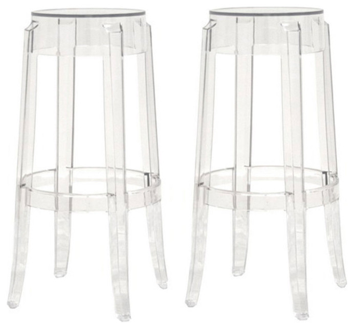 Clear Ghost Bar Stools, Set of 2, Bar Height Contemporary Bar