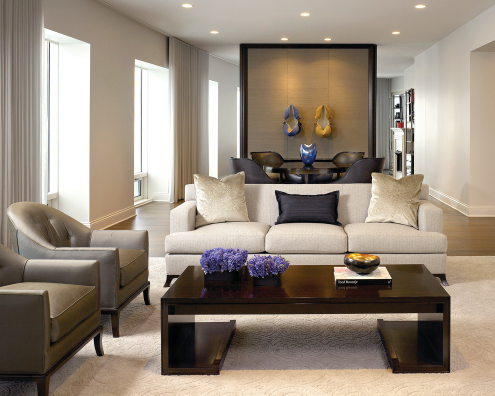 Photo of a contemporary formal open concept living room in Chicago with beige walls.