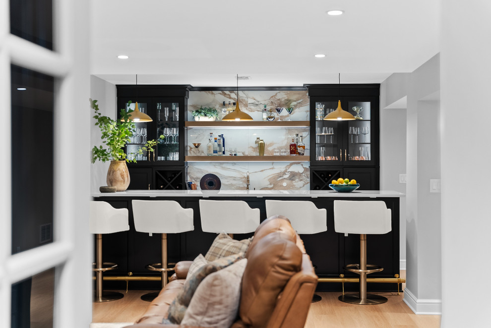 Custom Basement Bar with Integrated Cabinet Lighting