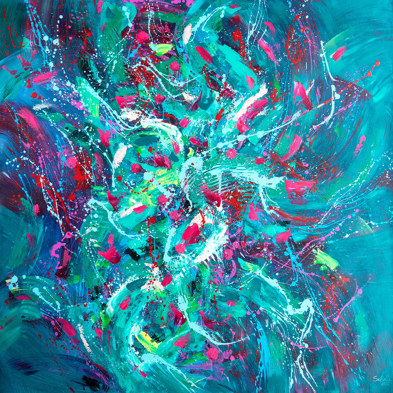 Колесо жизни 100х100 см, акрил на холсте