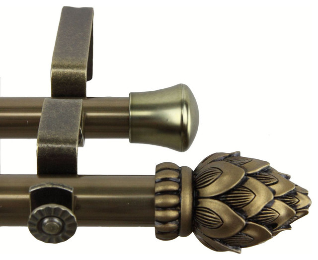 Rod Desyne Home Decorative Bud Double Curtain Rod, Antique Brass