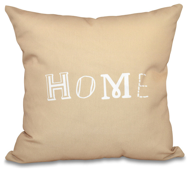 Home, Word Print Pillow, Taupe Contemporary Decorative Pillows by