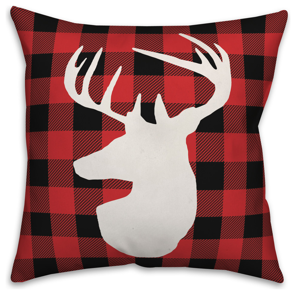 Deer Head On Red Black Buffalo Plaid Throw Pillow 18 X18 Rustic Decorative Pillows By Designs Direct