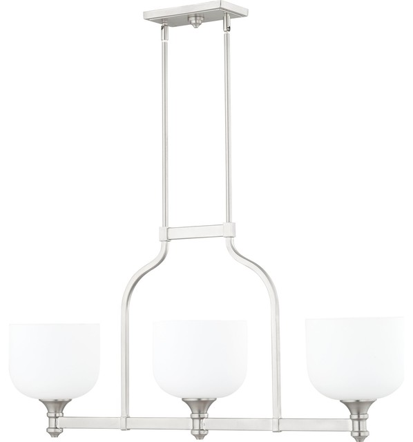 Quorum Richmond 3Light Up Island Light, Satin Nickel Transitional Kitchen Island Lighting