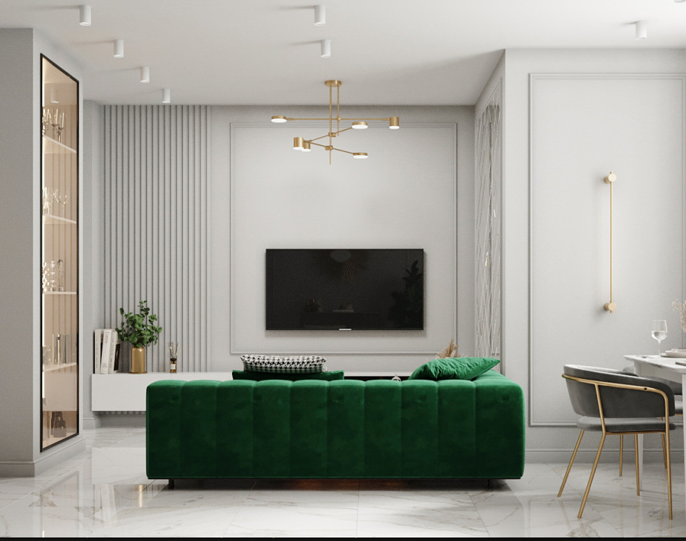 Квартира с гостиной с элементами ар-деко в современной интерпретации
