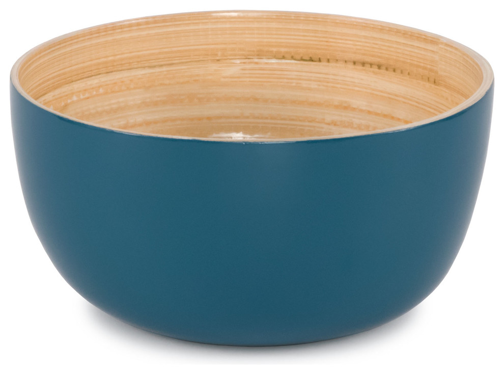 Lacquered Bamboo Blue Snack Bowl, 6"x3", 23oz Contemporary Serving And Salad Bowls by