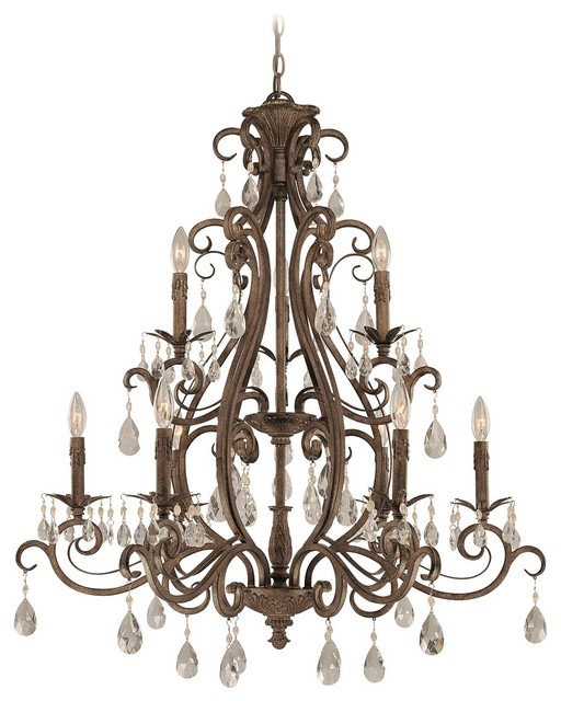 Englewood 9Light Chandelier, French Roast With Crystals Traditional