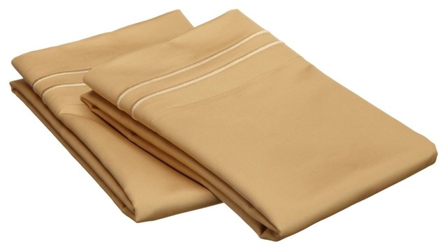 Embroidered 800-Thread-Count Pillowcases, Premium Cotton, King, Gold