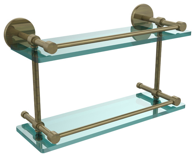 16" Tempered Double Glass Shelf With Gallery Rail Transitional