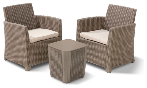 Keter Corona 3-Piece All-Weather Outdoor Patio Balcony Set, Cappuccino