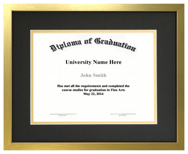 Diploma and Document Frame with Matting Brushed Gold, Black and Gold Matting, 8.