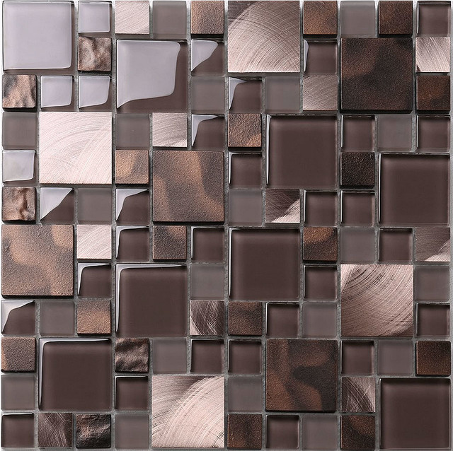 Brown Bronze Metal Gl Mix Kitchen Backsplash Tile Contemporary Brown Bronze Metal Gl Mix Kitchen Backsplash Tile
