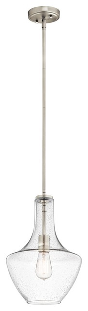 Everly Pendant 1-Light, Finish: Brushed Nickel, Glass: Clear Seeded