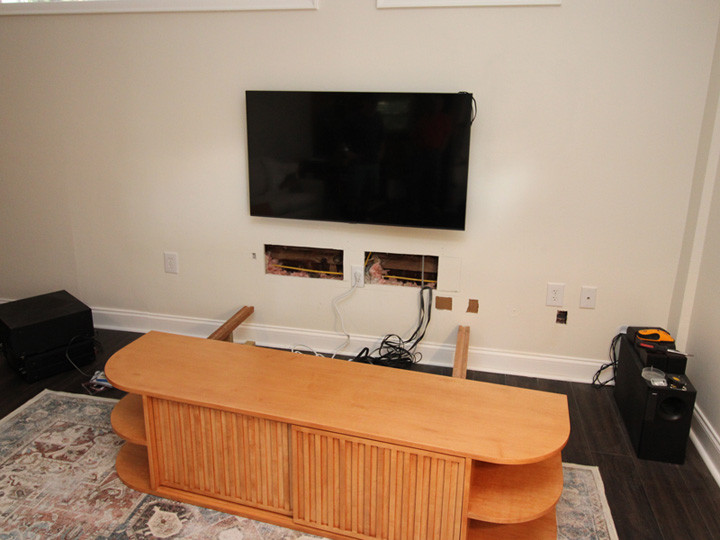 Custom Floating Entertainment Center with 2 Bypass Sliding