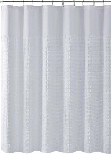 White Fabric Shower Curtain Geometric, Bed Bath And Beyond Extra Wide Shower Curtain