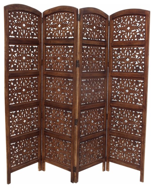 The Urban Port Handmade Foldable 4 Panel Wooden Screen Room Divider The Urban Port Handmade Foldable 4 Panel Wooden Screen Room Divider Brown