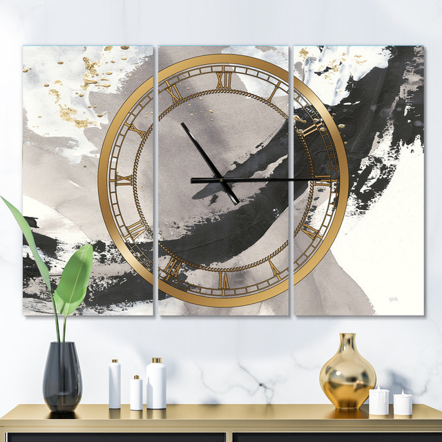 Metal Clock Panel Glam Painted Arcs Iii Glam 3 Panels Metal Clock - Contemporary - Wall ...