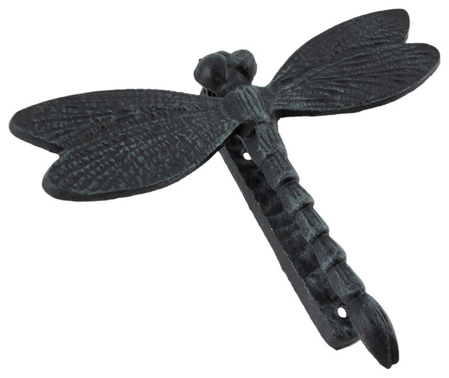Black Enamel Cast Iron Dragonfly Door Knocker Traditional Door