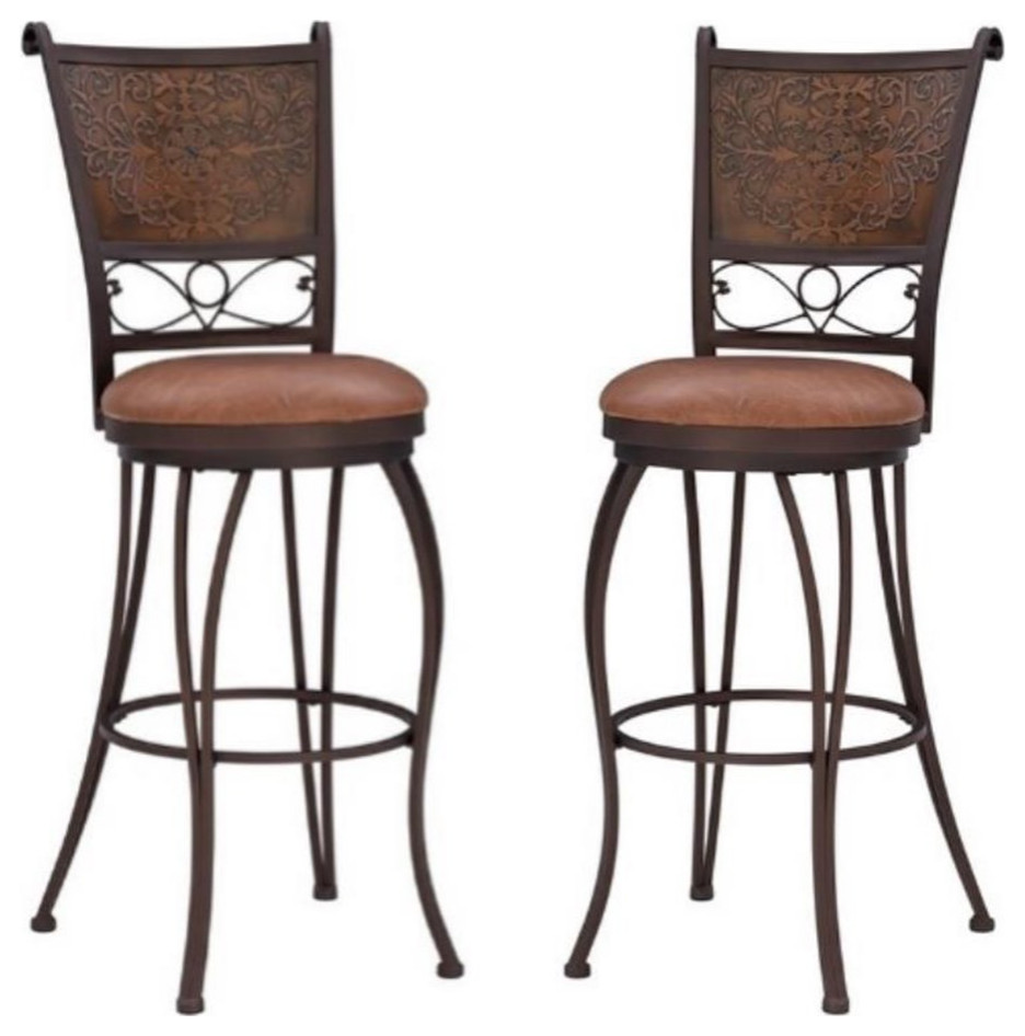 Home Square Stamped Back 30" Metal Bar Stool in Bronze - Set of 2