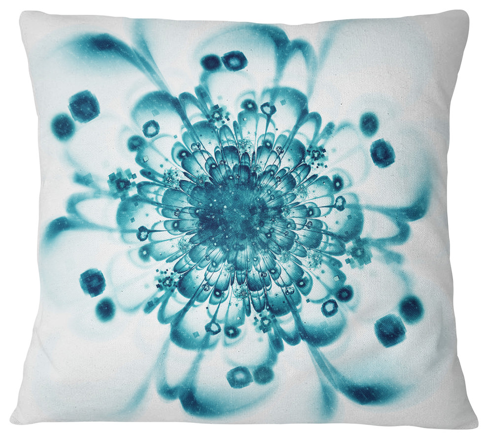 Typical Blue Snowy Fractal Flower Floral Throw Pillow, 18"x18"