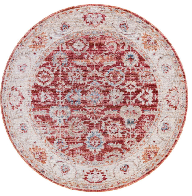 Rug Unique Loom Noble Red Round 4'0x4'0 Traditional Area Rugs by