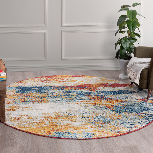 Flint Contemporary Abstract Multi-color Round Area Rug, 8' Round