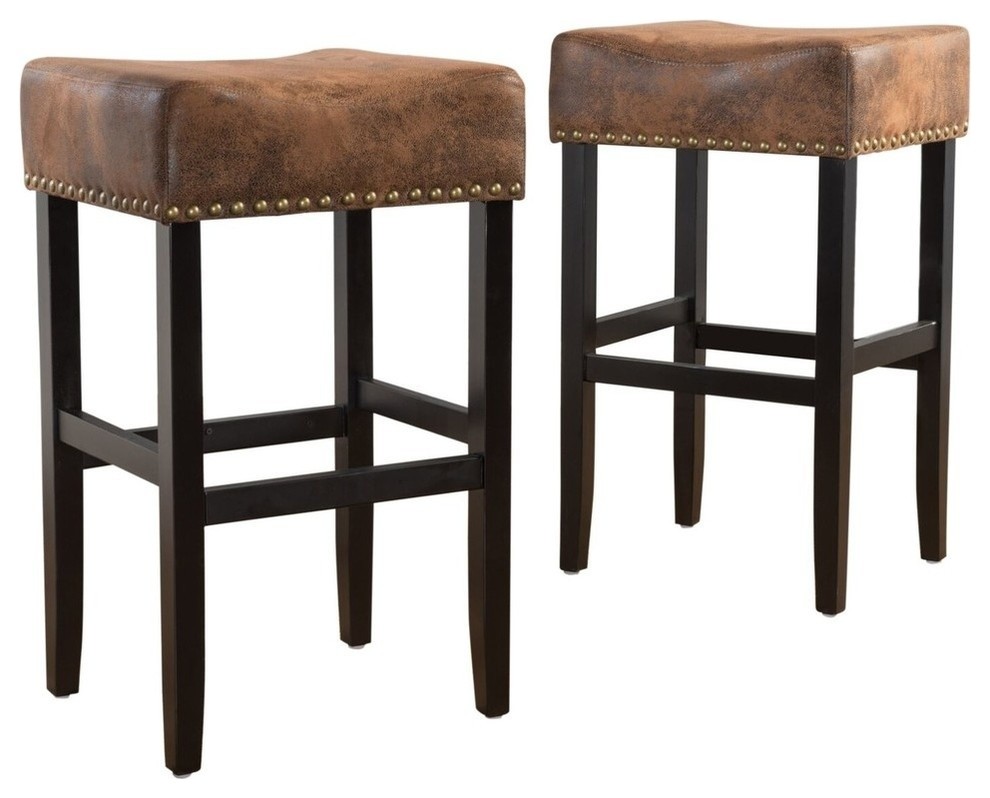 GDF Studio Chantelle Studded Accent Leather Counter Stools, , Set of 2