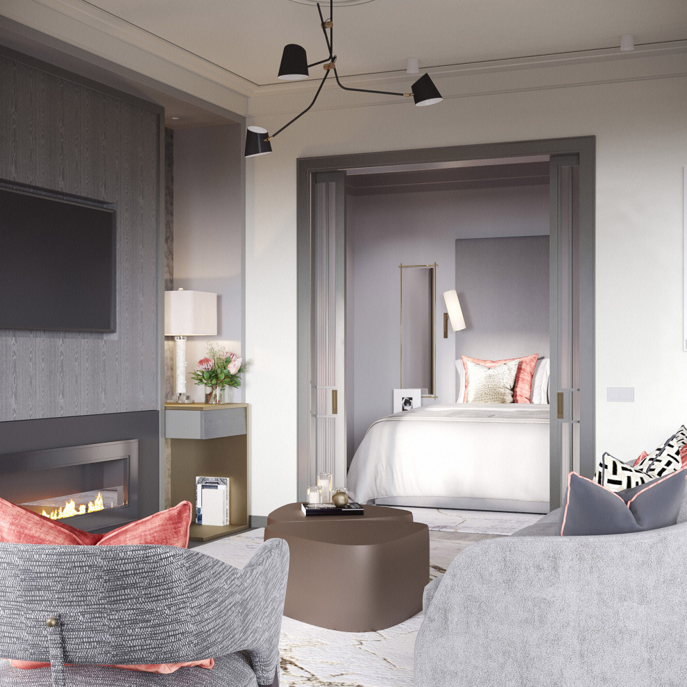 Монохромный интерьер с яркими акцентами