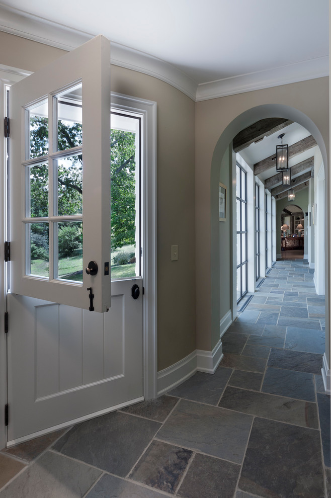 Design ideas for a traditional hallway in Columbus with blue floor.
