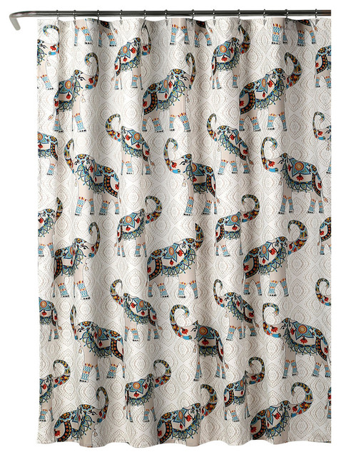Hati Elephants Shower Curtain Navy Turquoise 72x72