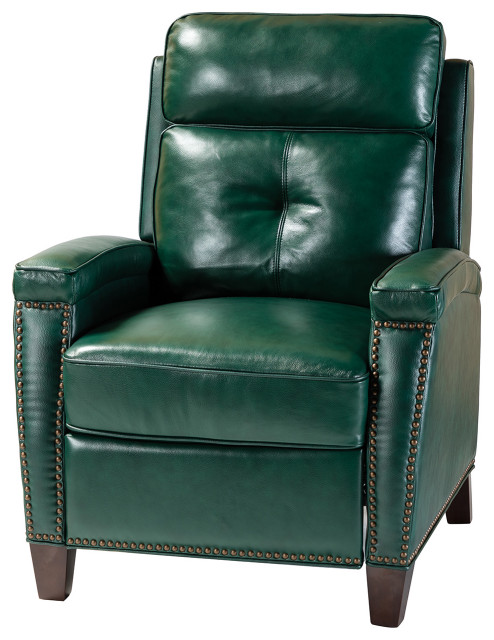 Genuine Leather Cigar Recliner With Nailhead Trim, Green
