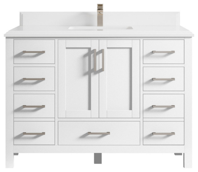 Malibu 48 Single Sink Bath Vanity in White 1.5" White Quartz