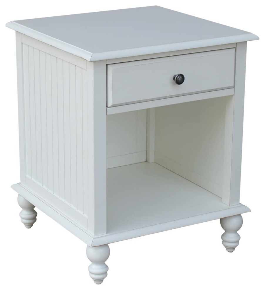 Traditional End Table, Storage Drawer With Open Compartment, Beach