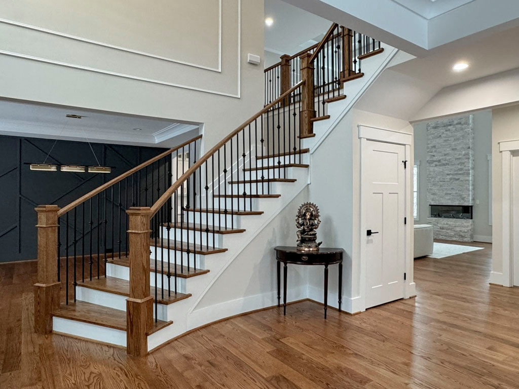 117_Distinct Oak Staircase with Iron Balusters & Oak Rail Profile, Chantilly VA