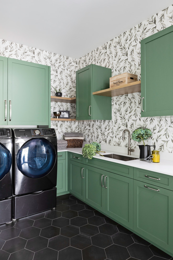 Transitional laundry room in Other.