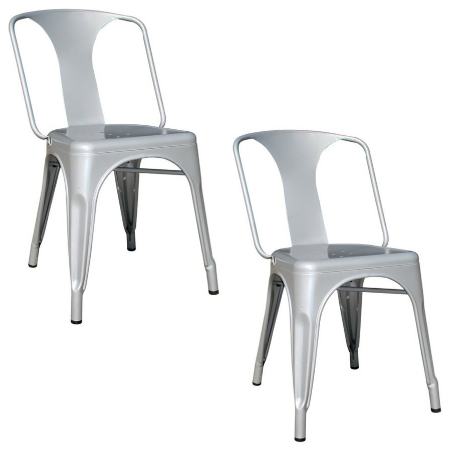 AmeriHome 2 Piece Metal Dining Chair Set - Silver