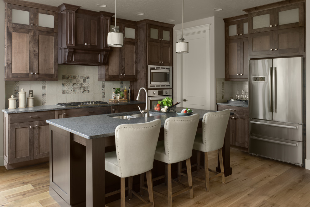 Example of a transitional kitchen design in Boise