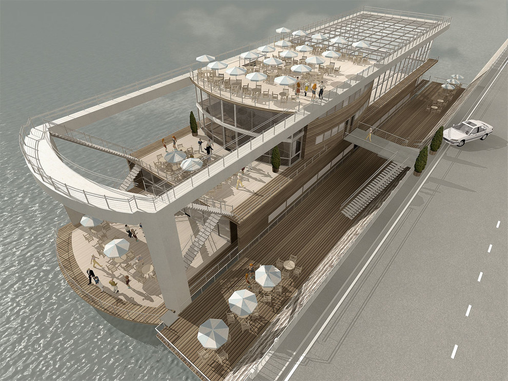 Развлекательный центр на Киевском вокзале. Переоборудованная баржа.