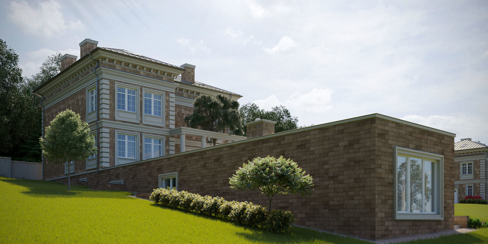 Дом с кленом на террасе. Вид со стороны бассейна