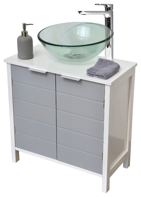 Non Pedestal Under Sink Storage Vanity Cabinet Modern D White And Gray