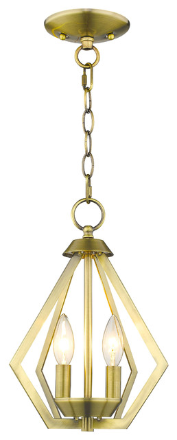 Prism 2-Light Mini Chandelier/Ceiling Mount, Antique Brass