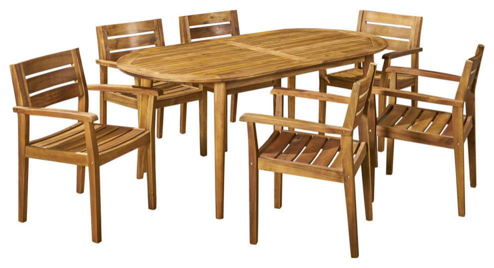 GDF Studio Stanford Outdoor 6-Seater Oval Acacia Wood Dining Set