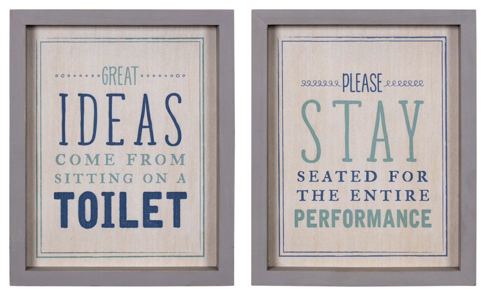 Stratton Home Decor Set of 2 Humorous Bathroom Wall Art, 8.00x1.00x10