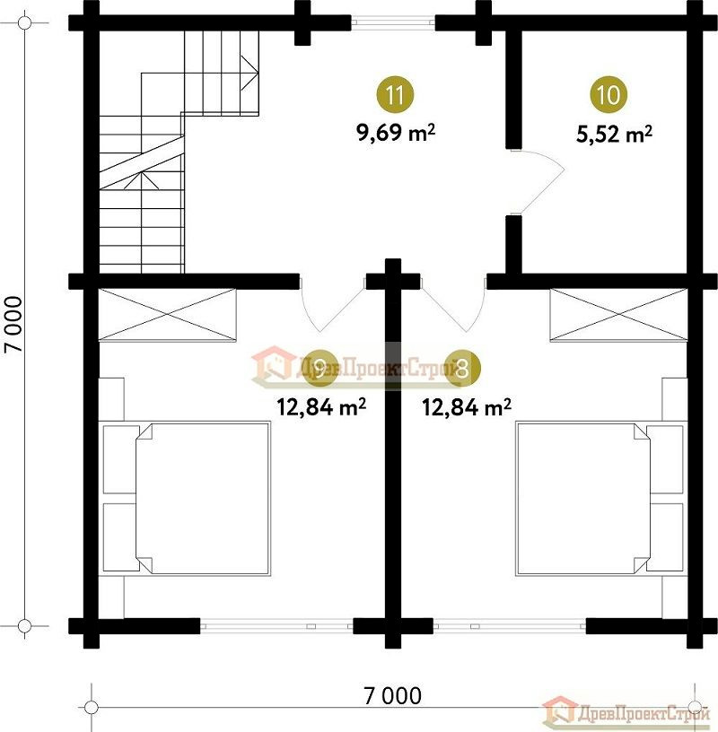 Проект бани № 159. Баня из бруса массива естественной влажности 140 х 140,  106,