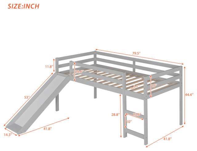 TATEUS Rustic Loft Bed With Slide and Twin Size, Solid Pine Wood ...