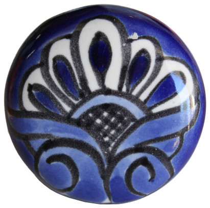 Round Blue Talavera Ceramic Drawer Knob